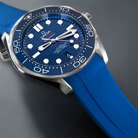 omega seamaster blue leather strap|omega rubber strap original.